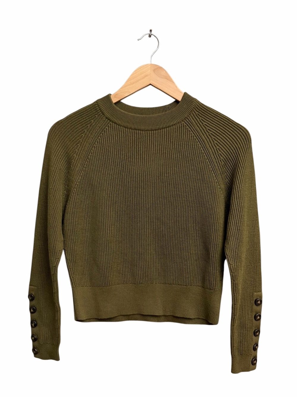 Sezane Sami Ribbed Sweater in Olive Green